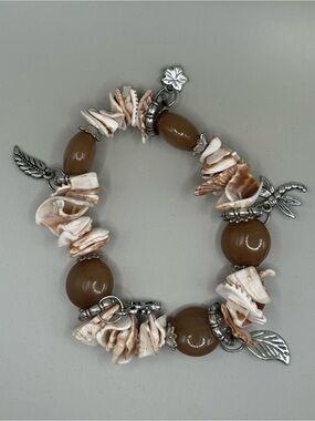 Shell & Brown Bead Charm Bracelet - Women Jewelry
